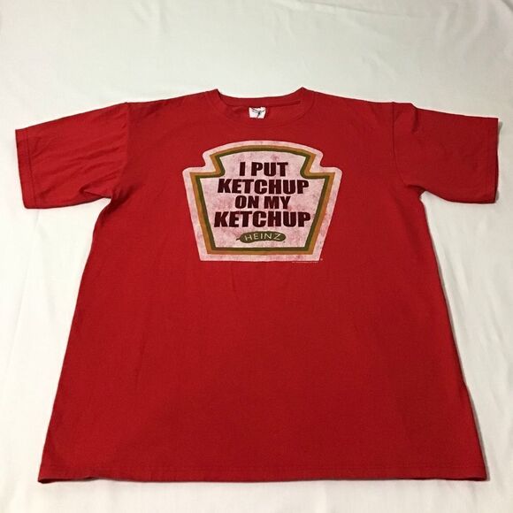 Anvil Heinz “I PUT KETCHUP ON MY KETCHUP “ Red Short Sleeve T-Shirt Size Medium - Picture 1 of 5